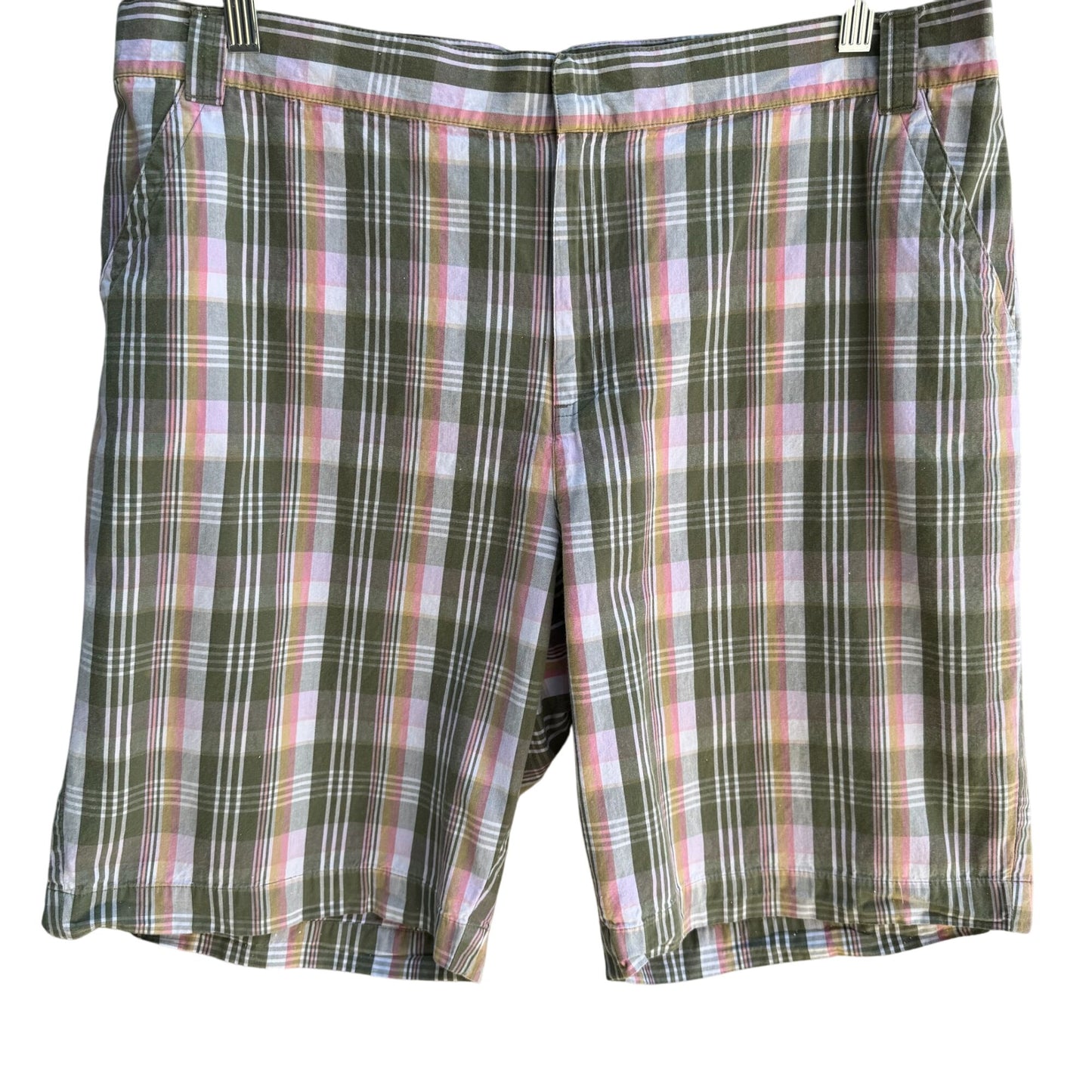 Sag Harbor Womens Green Pink Plaid Cotton Golf Preppy Bermuda Flat Front Shorts 16