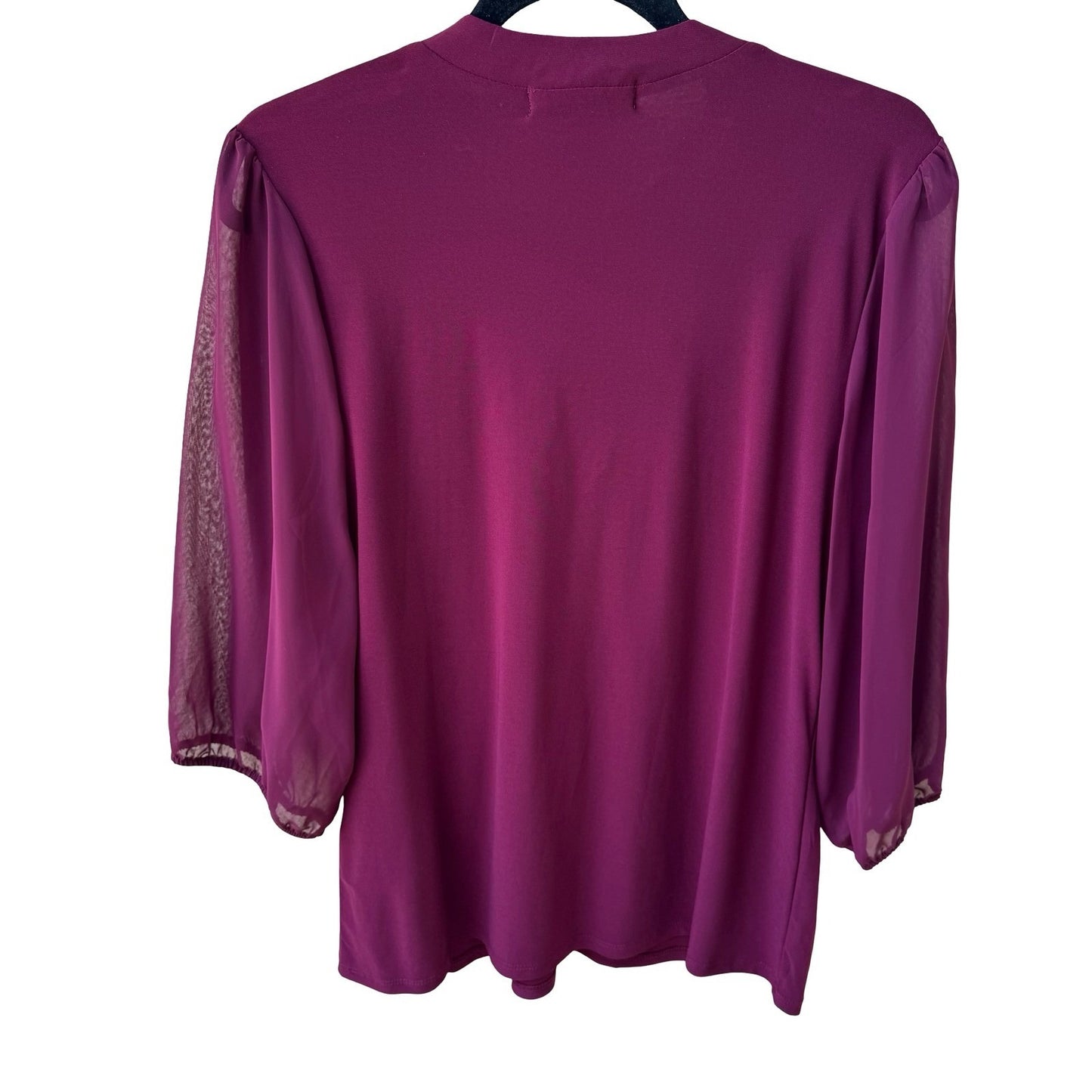 Adele & May Glam Bling Evening Rhinestone Split Neck Sheer Sleeve Blouse L NEW