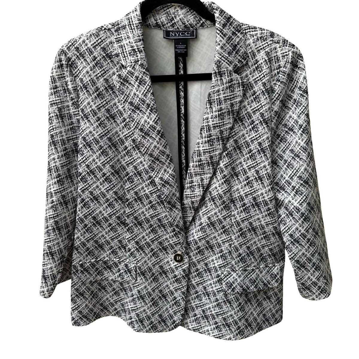 NYCC Minimalist Careerwear Chic Abstract Print Stretch Blazer Jacket Black L NEW