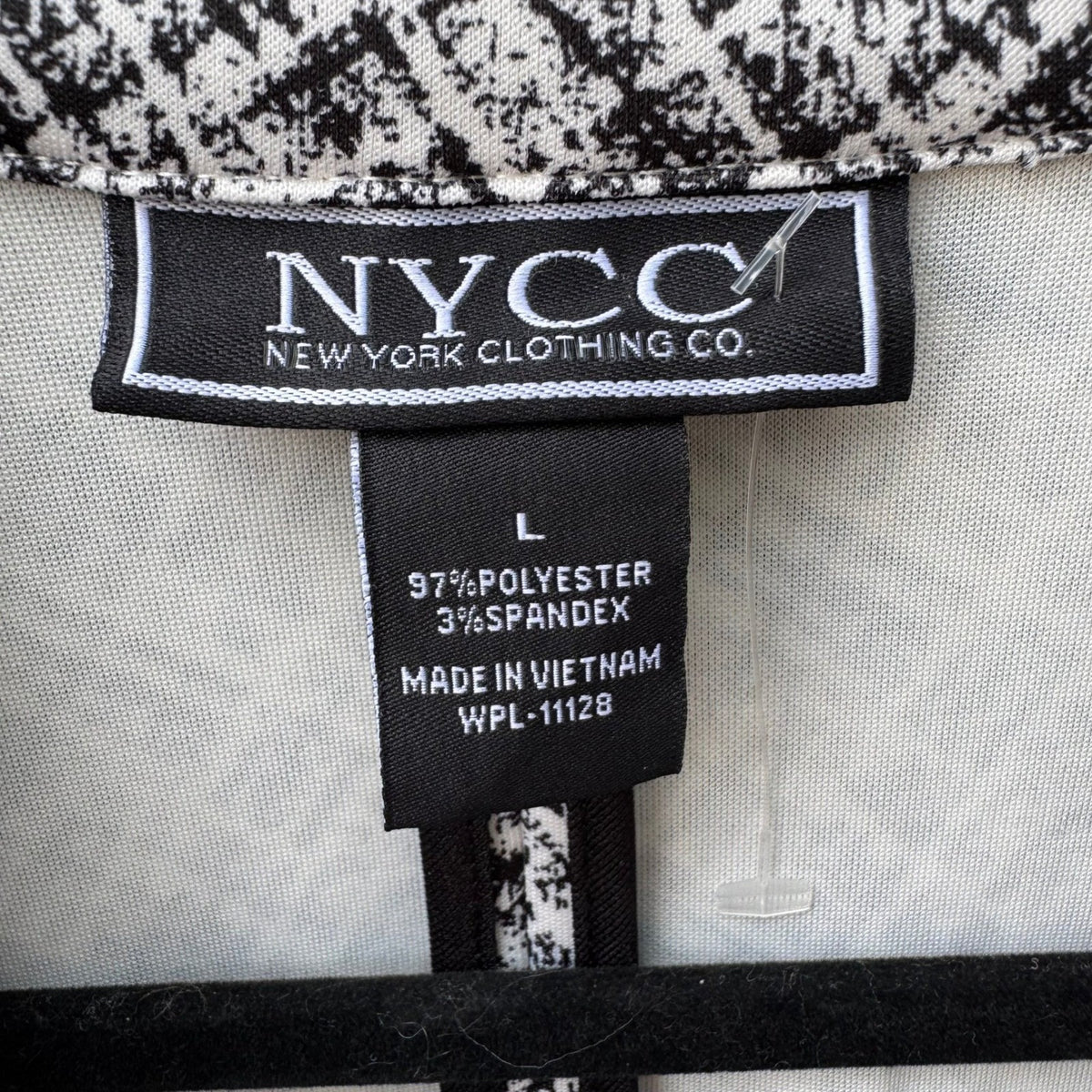 NYCC Minimalist Careerwear Chic Abstract Print Stretch Blazer Jacket Black L NEW
