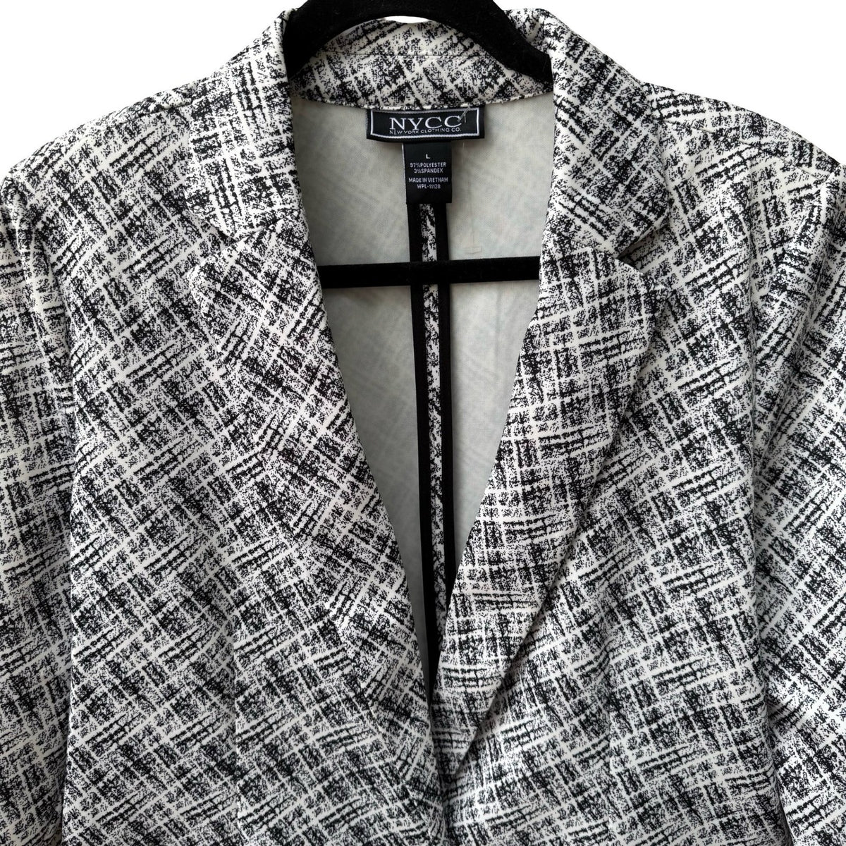 NYCC Minimalist Careerwear Chic Abstract Print Stretch Blazer Jacket Black L NEW