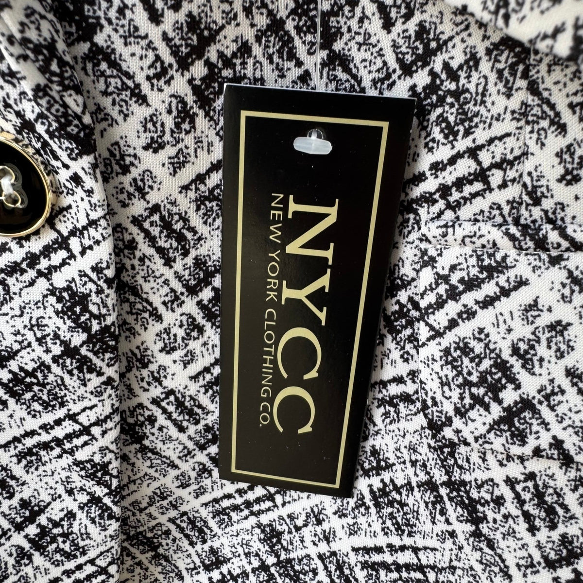 NYCC Minimalist Careerwear Chic Abstract Print Stretch Blazer Jacket Black L NEW