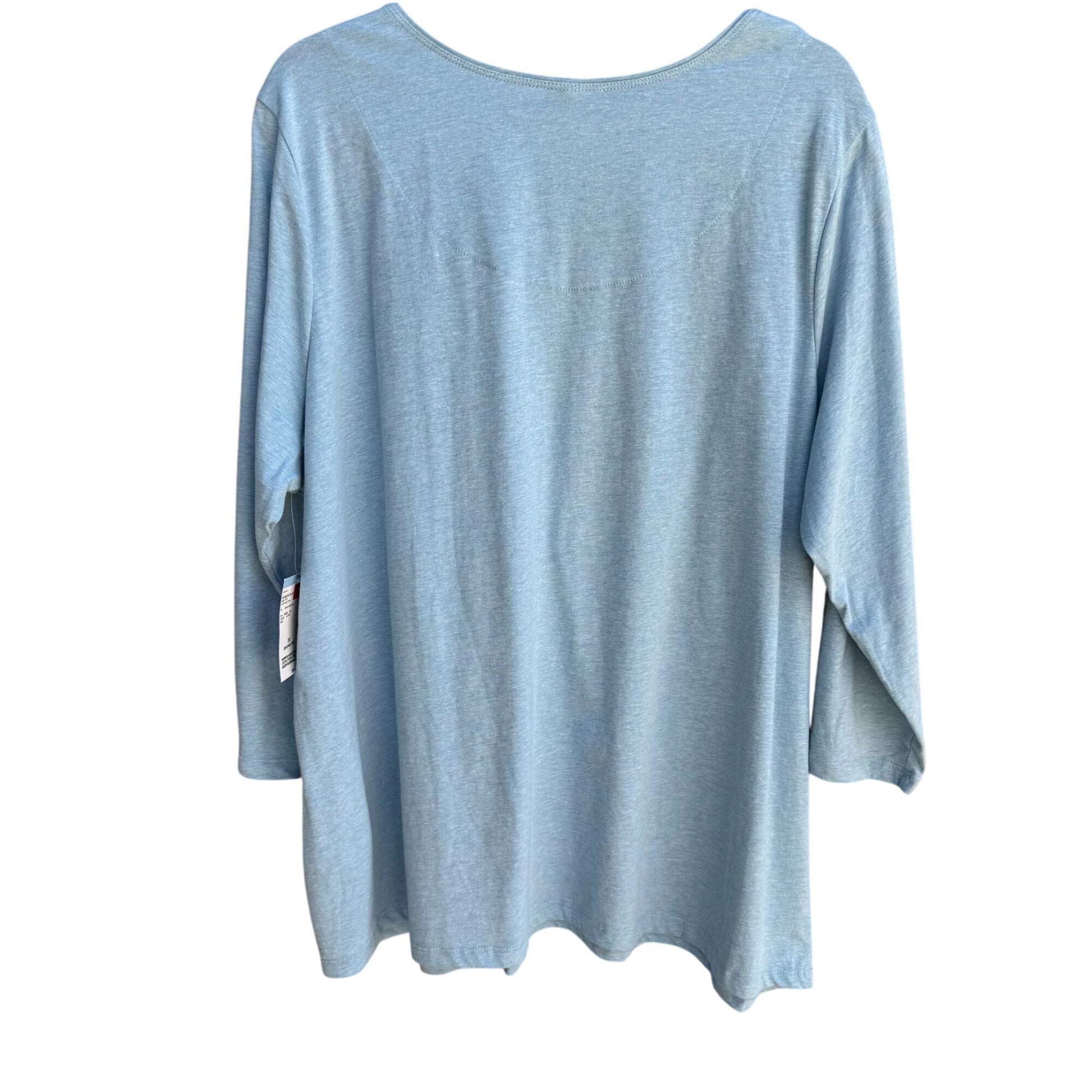 Laura Scott Womens Light Blue Floral Embellished 3/4 Sleeve Tunic Blouse New 2X