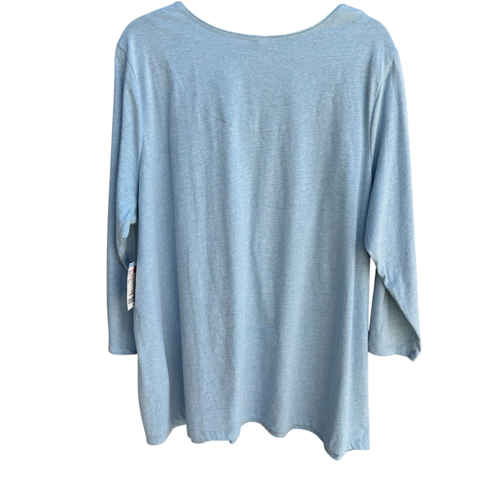 Laura Scott Womens Light Blue Floral Embellished 3/4 Sleeve Tunic Blouse New 2X