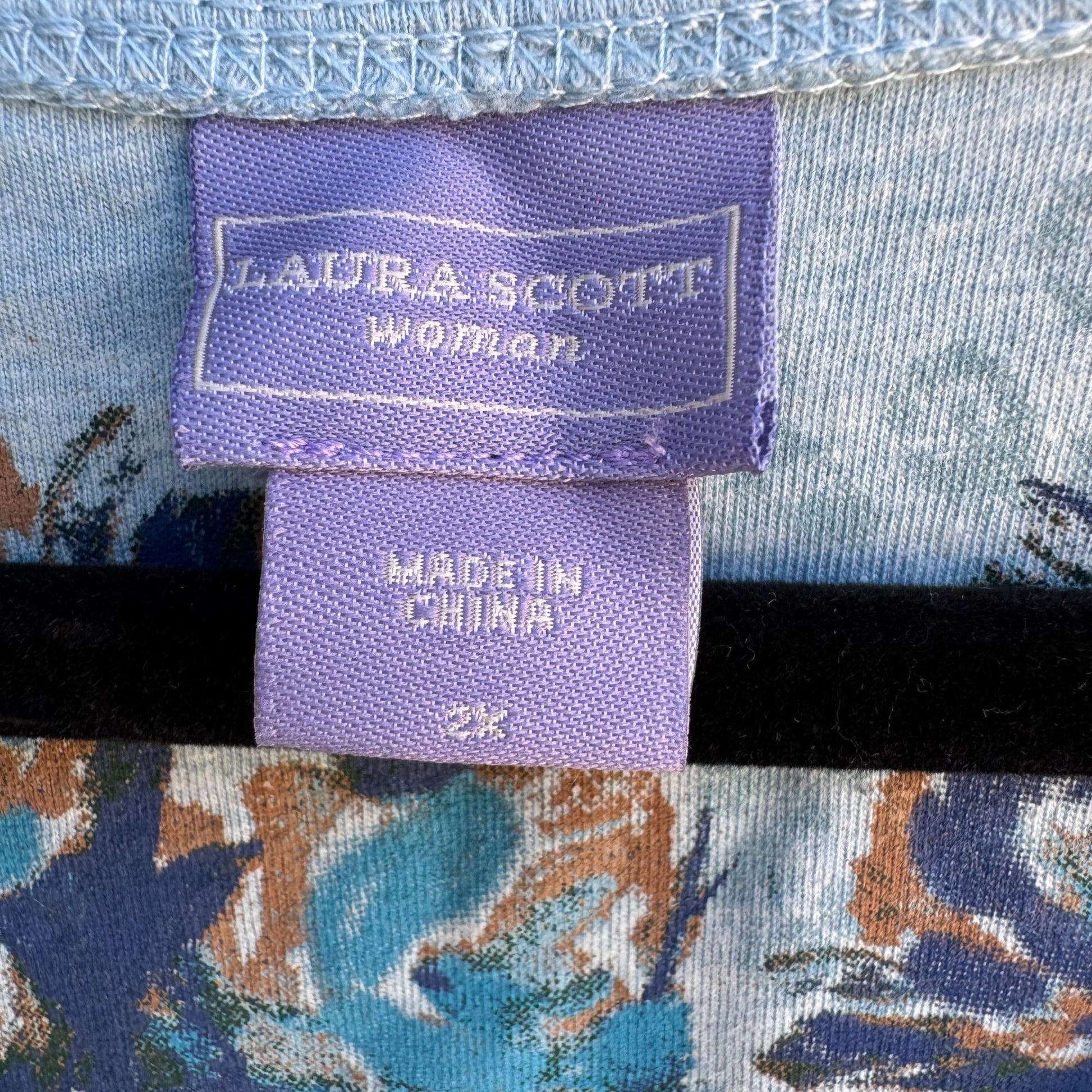 Laura Scott Womens Light Blue Floral Embellished 3/4 Sleeve Tunic Blouse New 2X