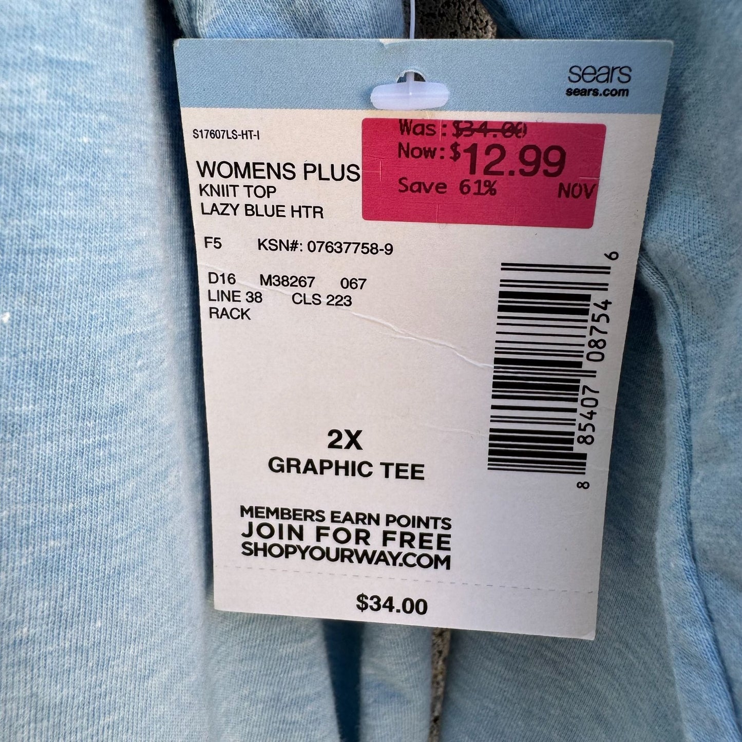 Laura Scott Womens Light Blue Floral Embellished 3/4 Sleeve Tunic Blouse New 2X