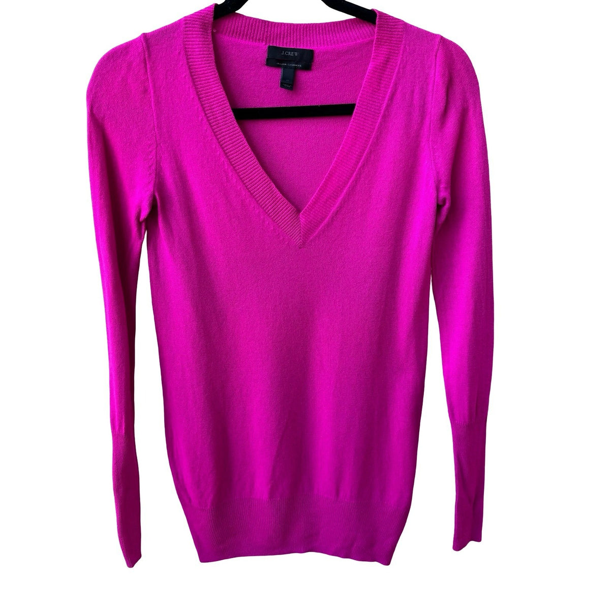 J Crew Italian Cashmere Quiet Luxury Preppy Barbiecore V-Neck Sweater Pink XS