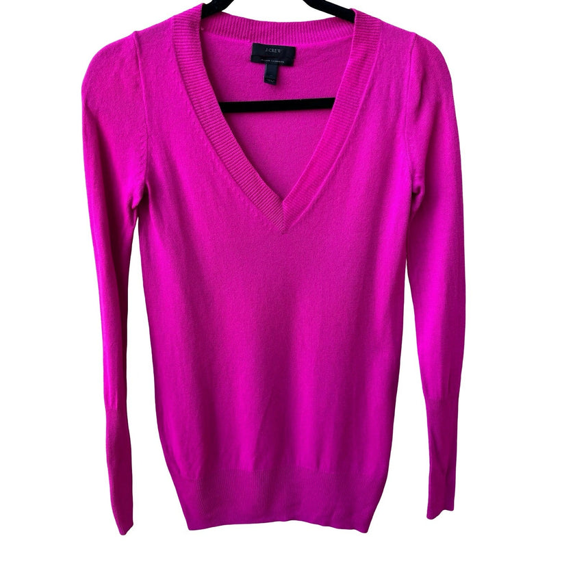 J Crew Italian Cashmere Quiet Luxury Preppy Barbiecore V-Neck Sweater Pink XS