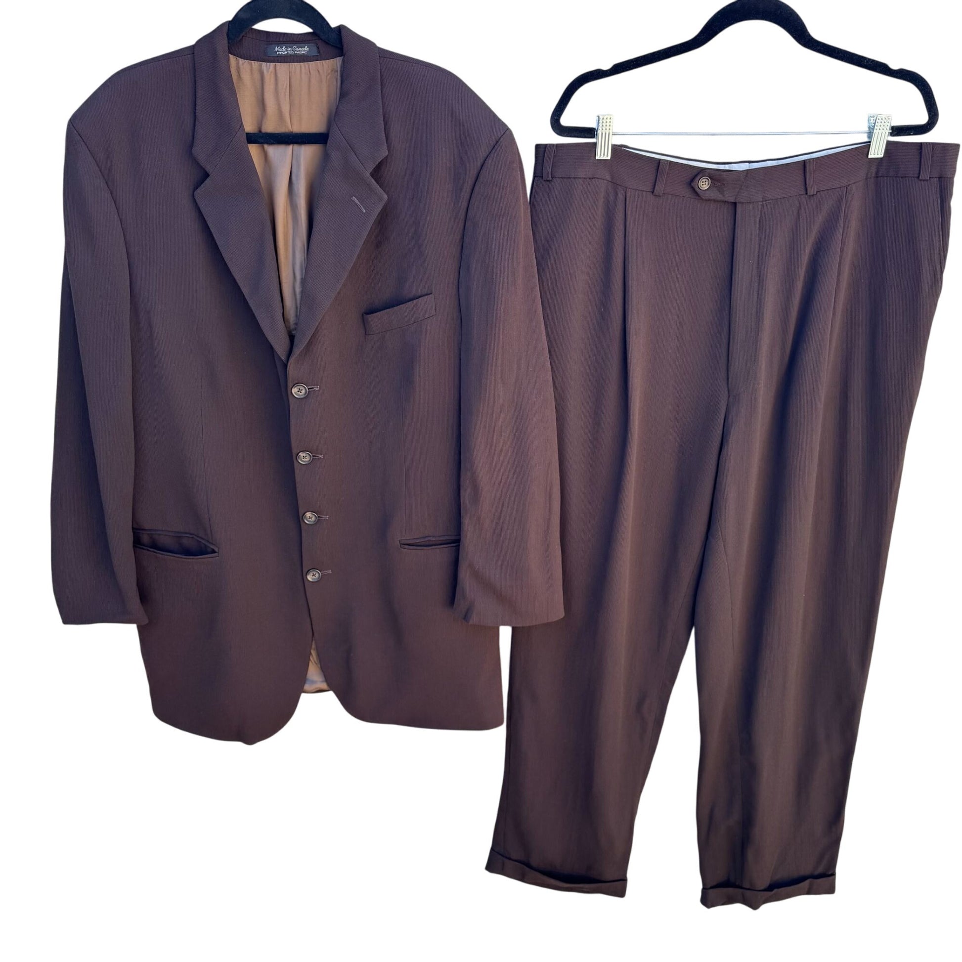 Roger Stuart Clothes Vintage Mens Wool Brown Blazer Cuffed Trousers Suit Set 46L