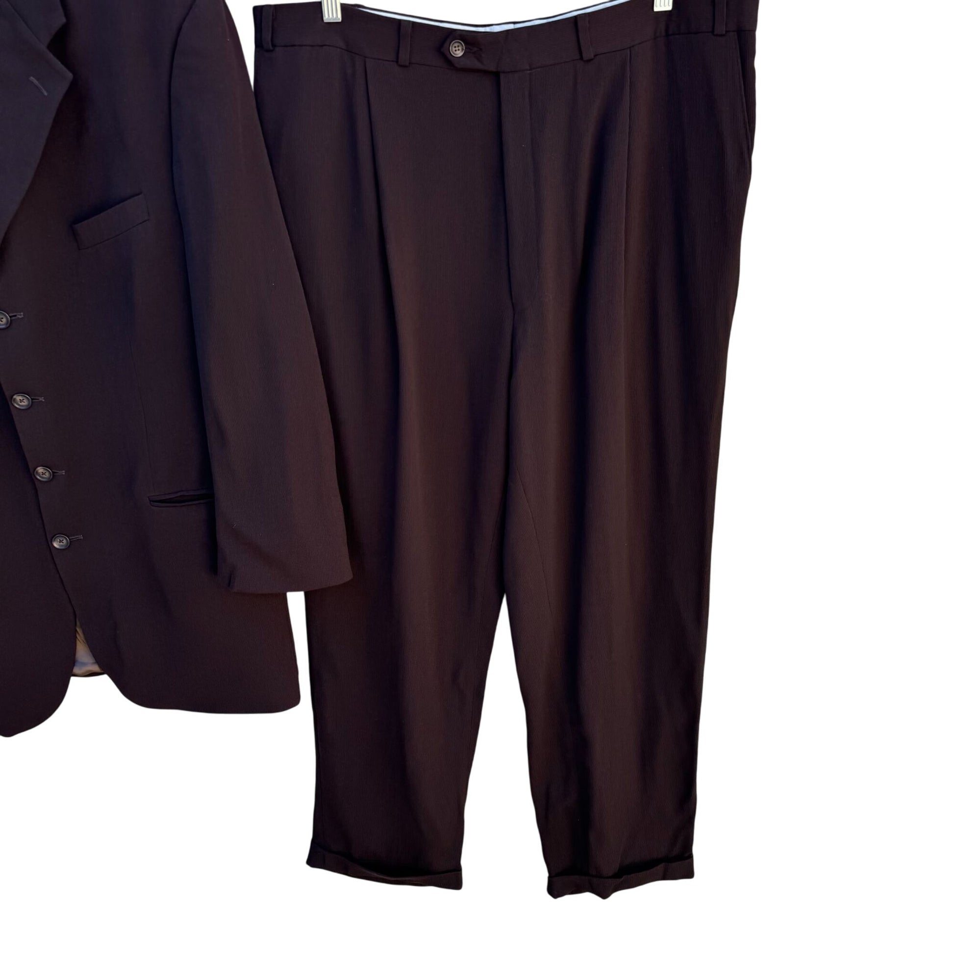 Roger Stuart Clothes Vintage Mens Wool Brown Blazer Cuffed Trousers Suit Set 46L