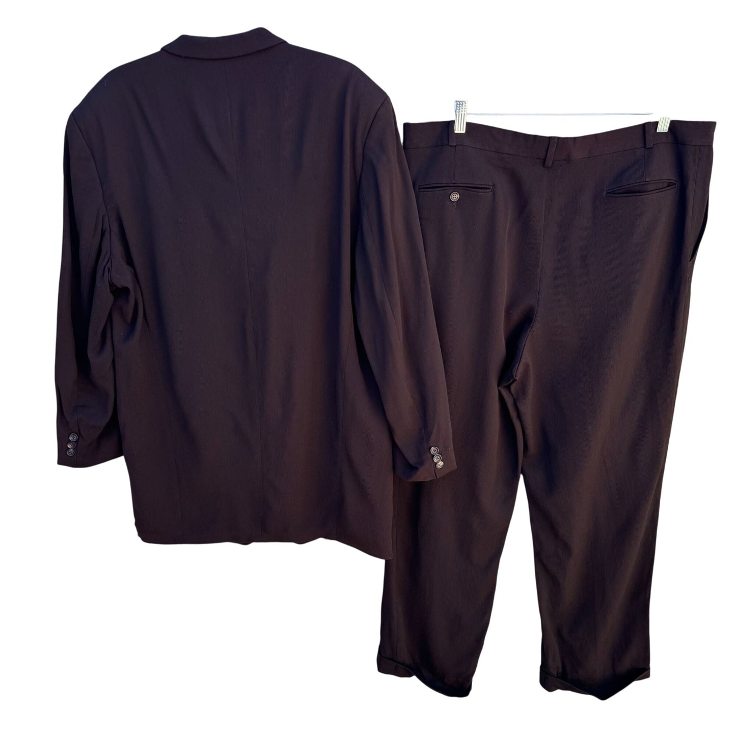 Roger Stuart Clothes Vintage Mens Wool Brown Blazer Cuffed Trousers Suit Set 46L