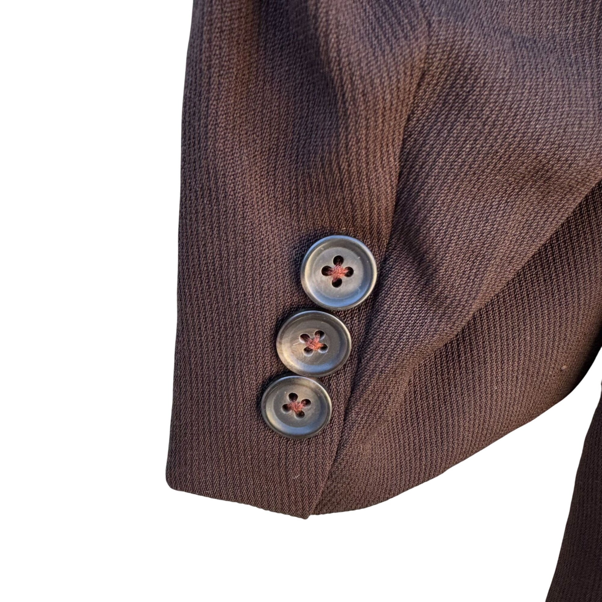 Roger Stuart Clothes Vintage Mens Wool Brown Blazer Cuffed Trousers Suit Set 46L