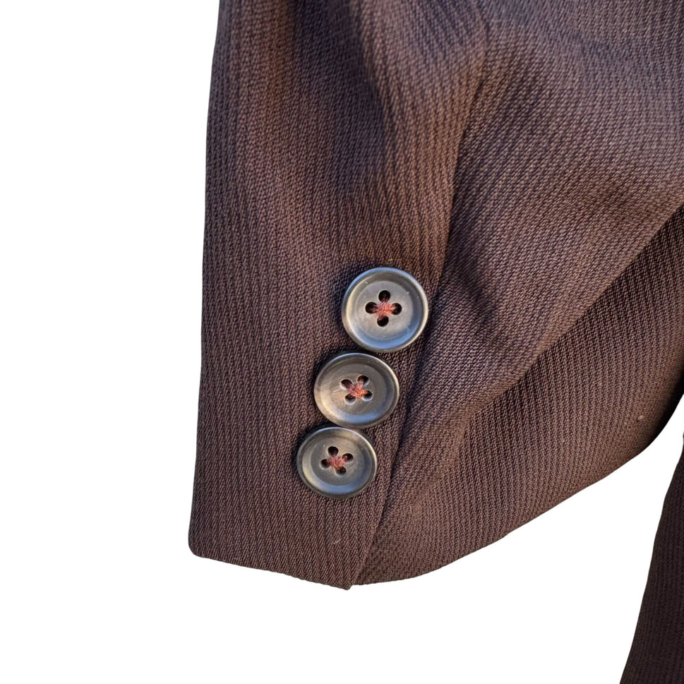 Roger Stuart Clothes Vintage Mens Wool Brown Blazer Cuffed Trousers Suit Set 46L