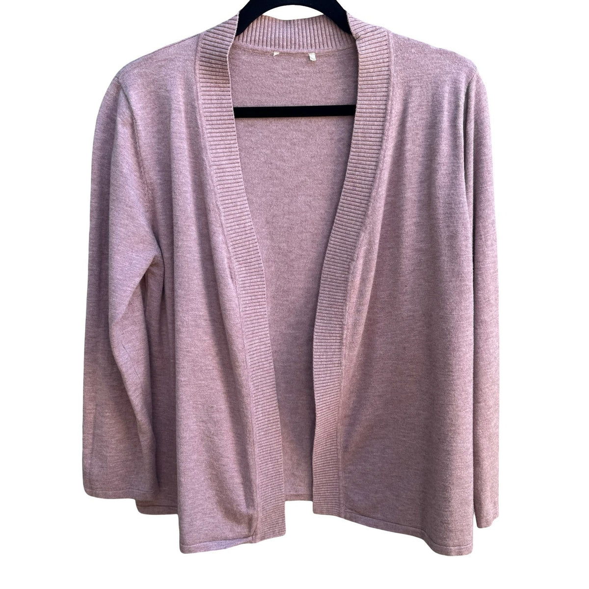 Coquette Minimalist Coastal Wool Blend Open Front Ribbed Shawl Cardigan Pink M