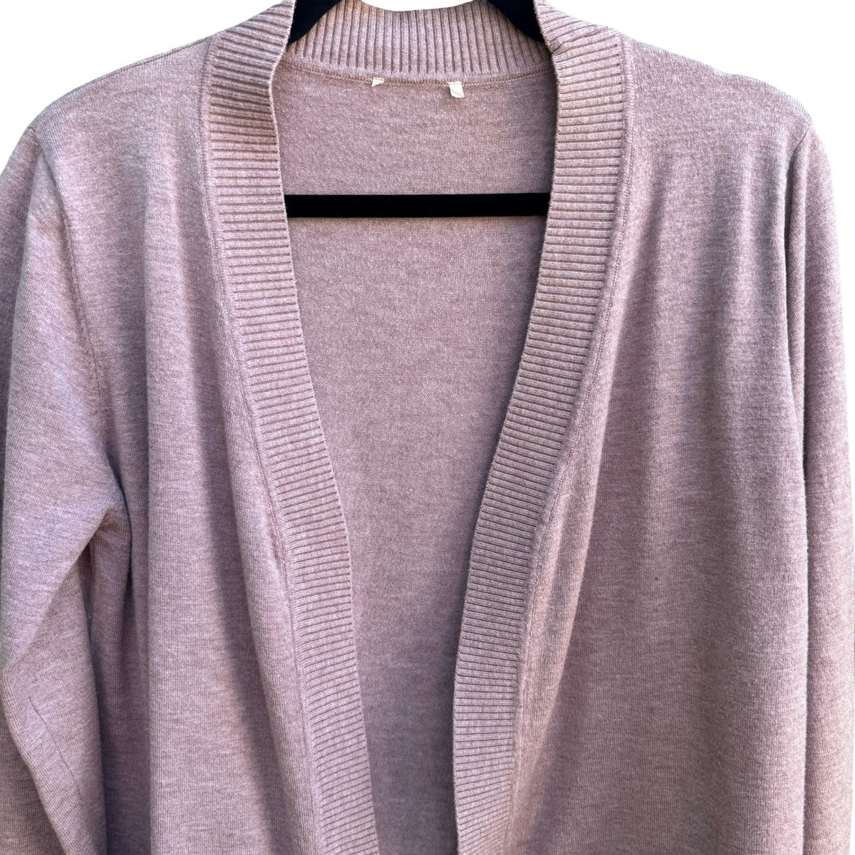 Coquette Minimalist Coastal Wool Blend Open Front Ribbed Shawl Cardigan Pink M