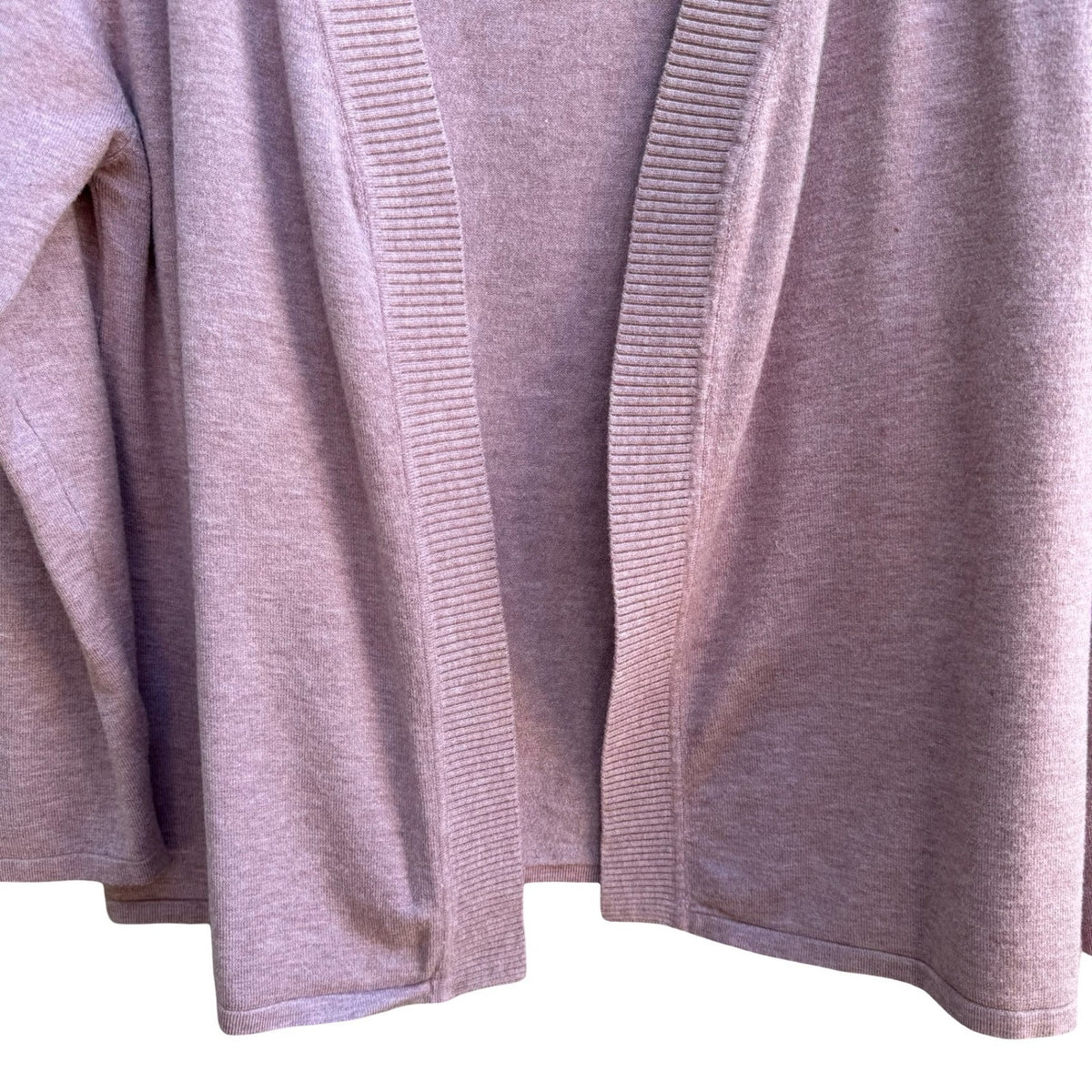 Coquette Minimalist Coastal Wool Blend Open Front Ribbed Shawl Cardigan Pink M