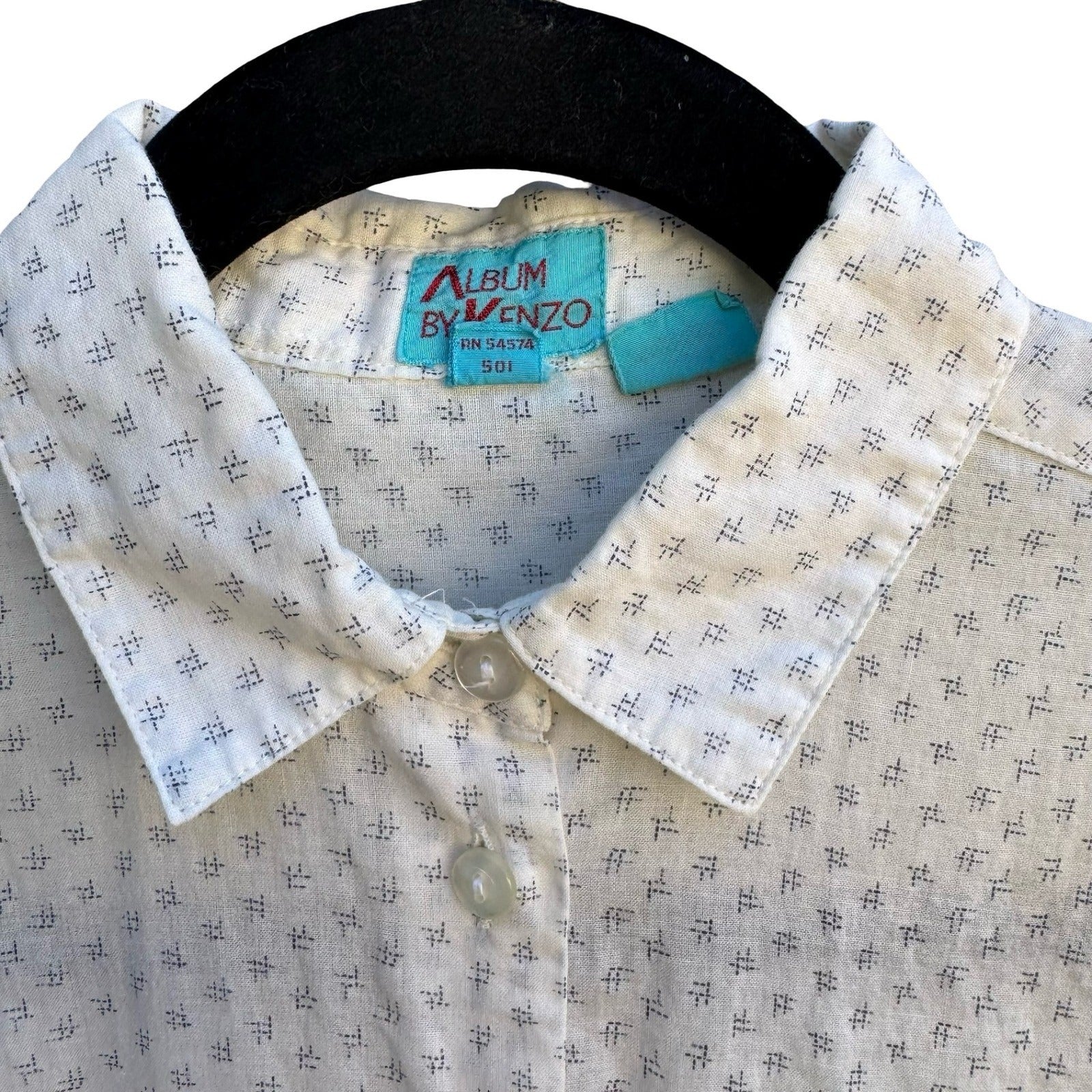 Album by Kenzo Vintage 90s Japanese Minimalist Geometric Cotton Gauze Shirt
