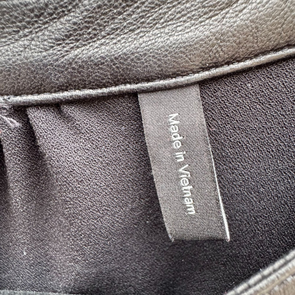 Theory Black Long-Sleeve Popover Dress Lambskin Leather Trim Minimalist Glam XL