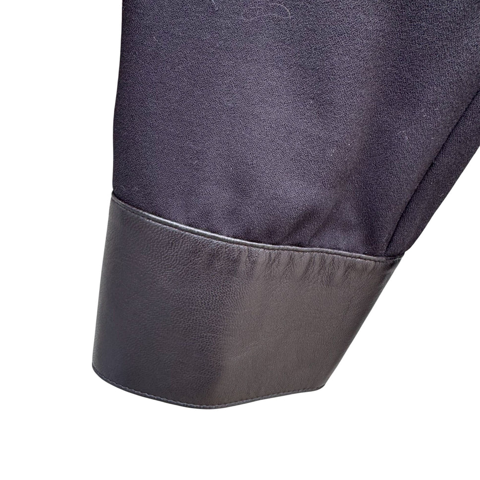 Theory Black Long-Sleeve Popover Dress Lambskin Leather Trim Minimalist Glam XL