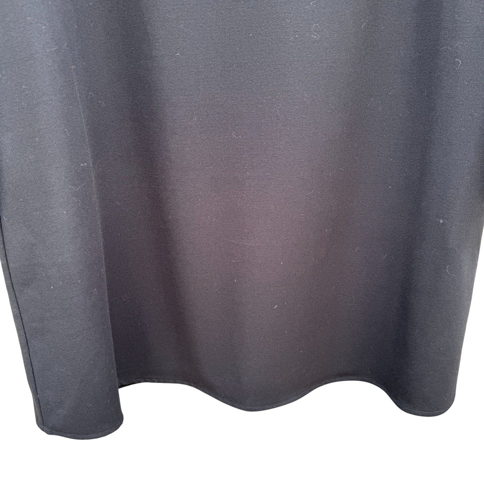 Theory Black Long-Sleeve Popover Dress Lambskin Leather Trim Minimalist Glam XL