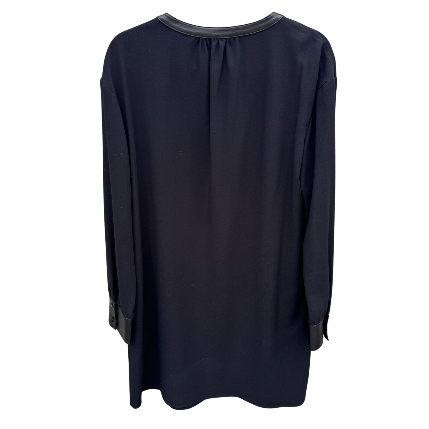 Theory Black Long-Sleeve Popover Dress Lambskin Leather Trim Minimalist Glam XL