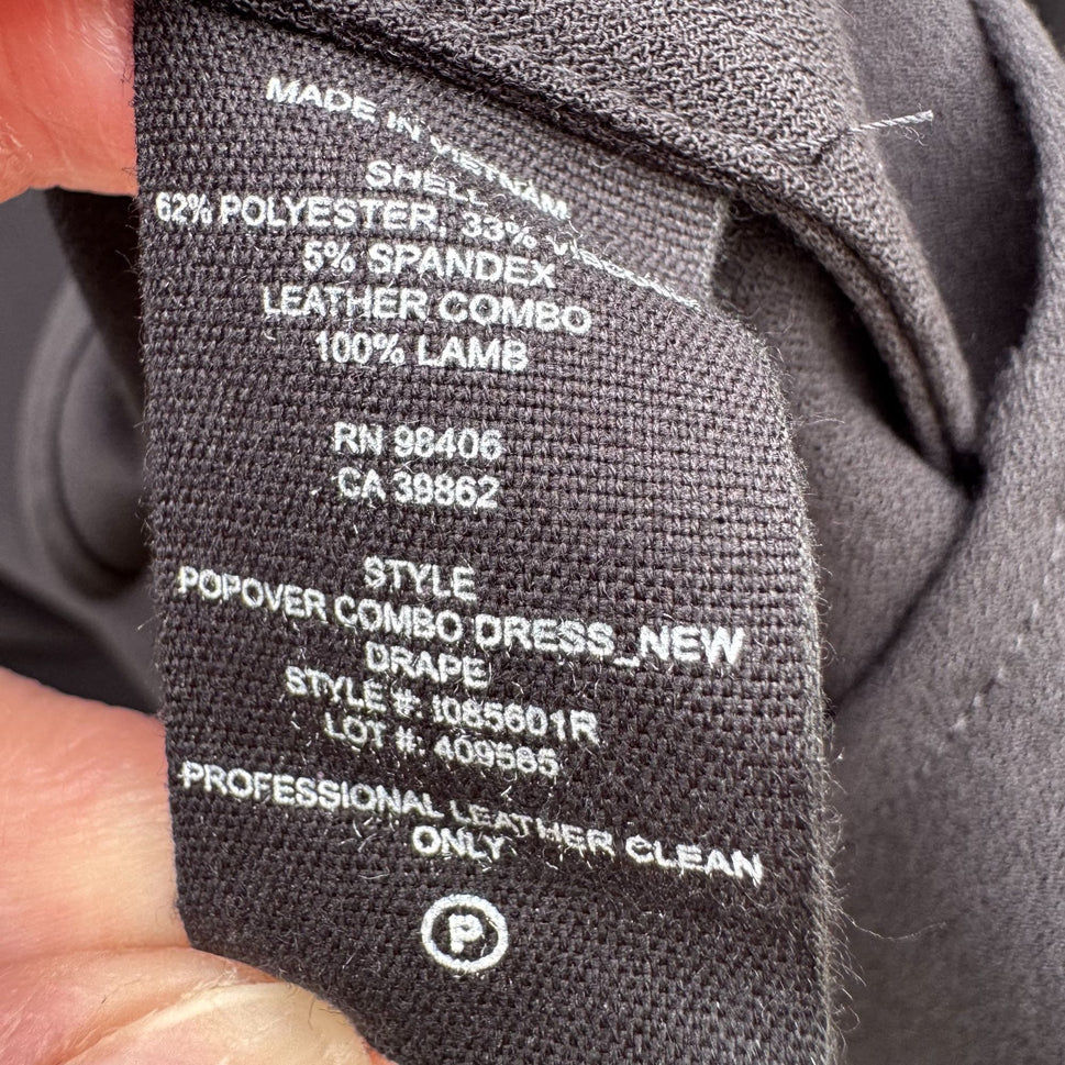 Theory Black Long-Sleeve Popover Dress Lambskin Leather Trim Minimalist Glam XL