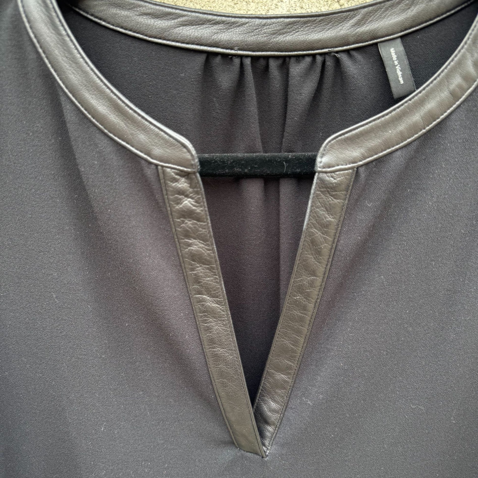 Theory Black Long-Sleeve Popover Dress Lambskin Leather Trim Minimalist Glam XL