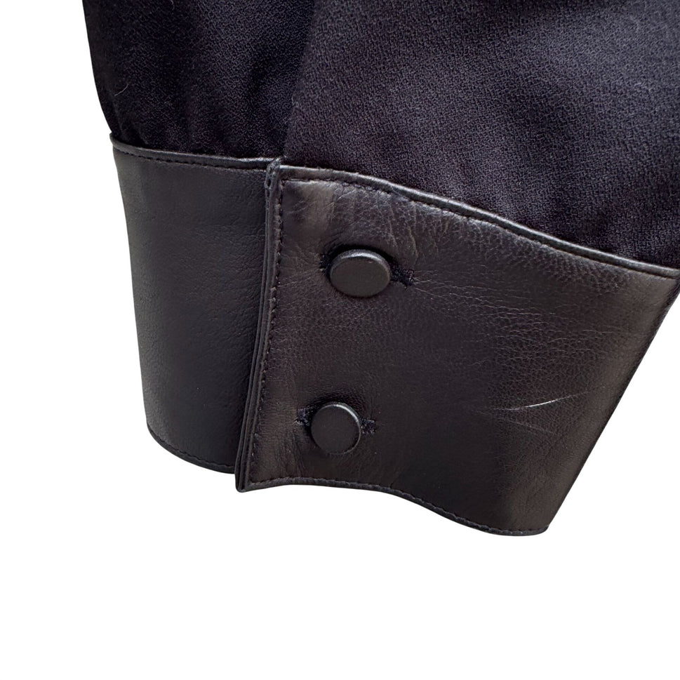 Theory Black Long-Sleeve Popover Dress Lambskin Leather Trim Minimalist Glam XL