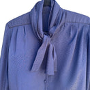 Switch Vintage Navy Blue Tie Neck Blouse Jacquard Polka Dot Long Sleeve Button Up Top L 2 image