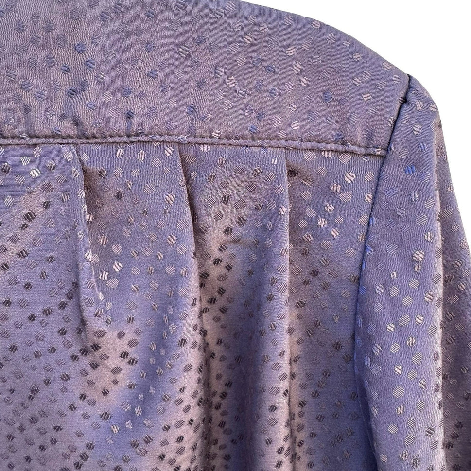 Vintage Navy Blue Tie Neck Blouse Jacquard Polka Dot Long Sleeve Button Up Top L