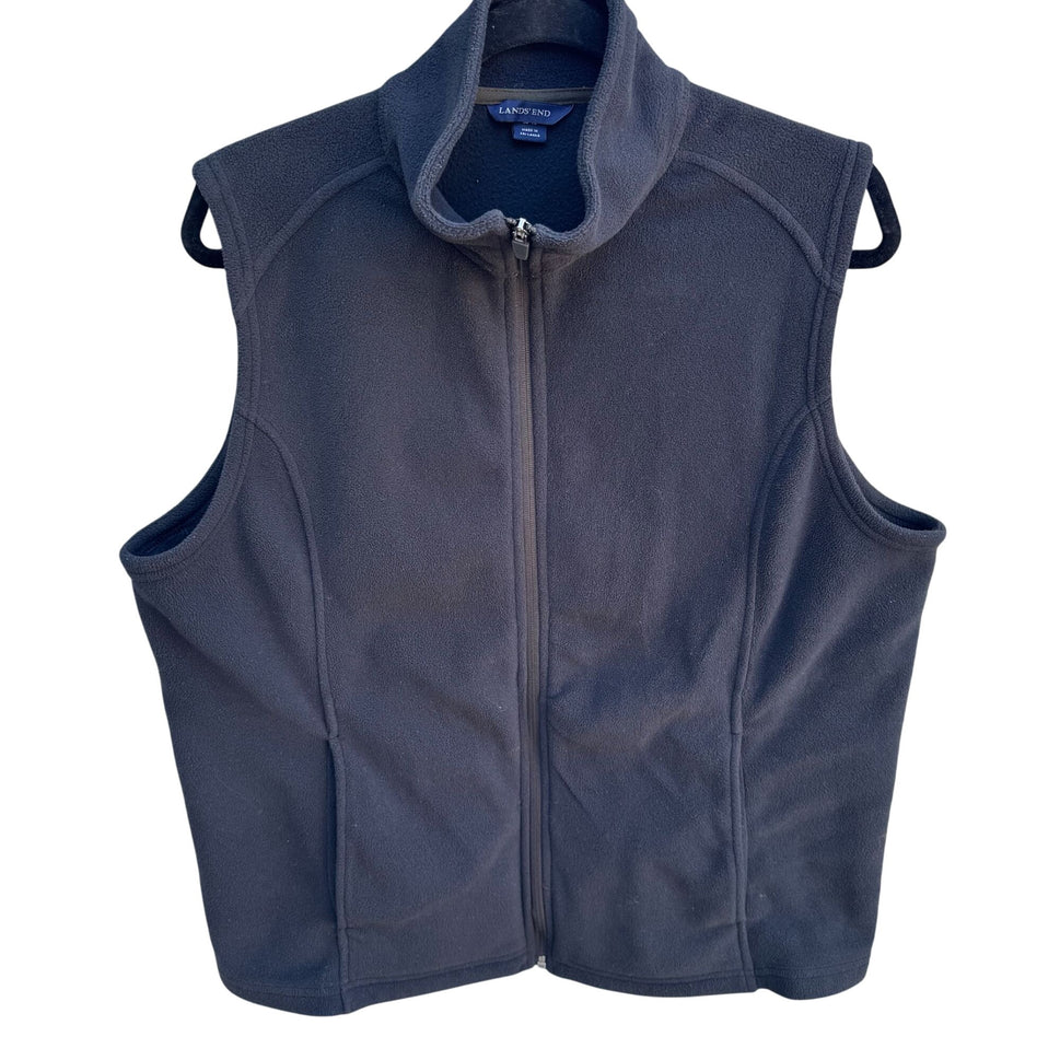 Lands End Mens Black Polartec Aircore 100 Fleece Outdoor Rugged Cozy Vest L