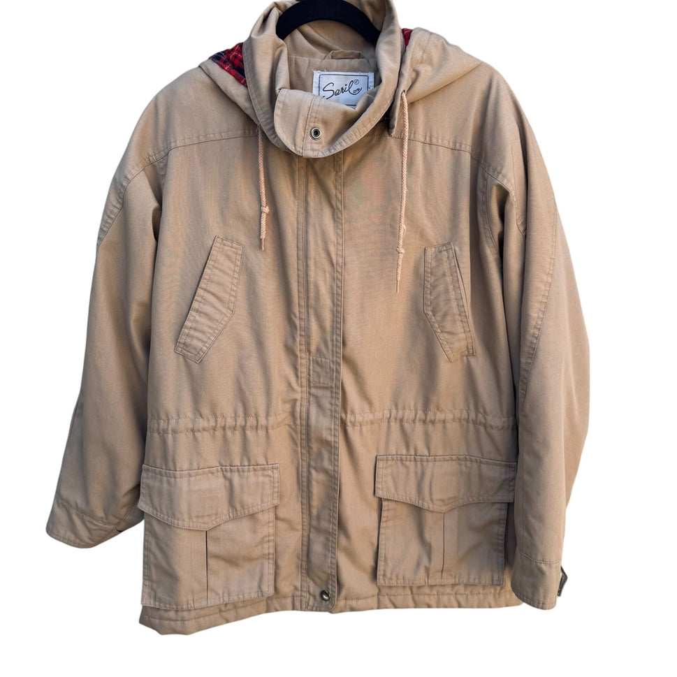 Saril Vintage Removable Hood Red Plaid Lining Thinsulate Insulation Jacket Coat