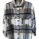 Switch Plaid Longline Layering Earthy Shacket Oversized Fleece Jacket Gray Tan Women L 2 image