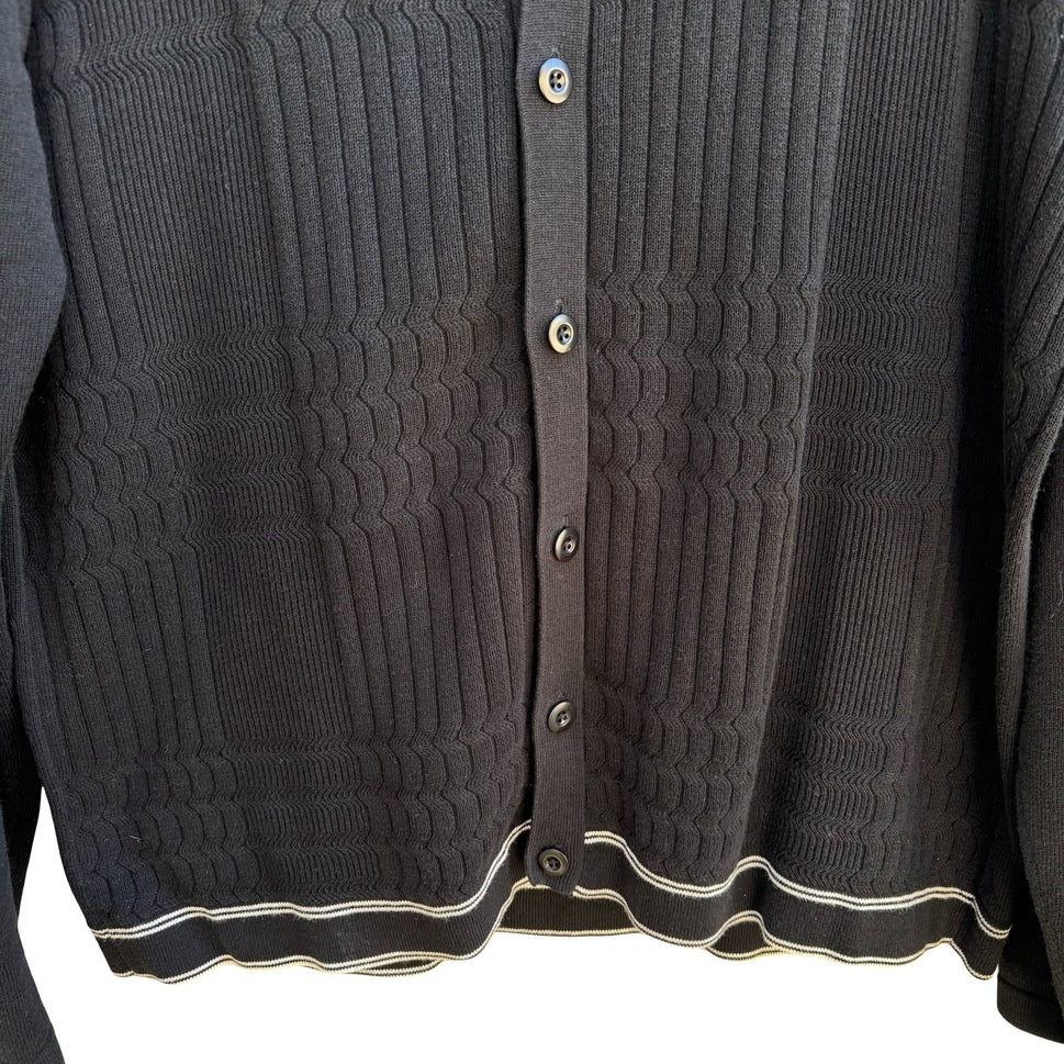 Banana Republic Minimalist Preppy 100% Cotton Cable Knit Polo Collar Cardigan L