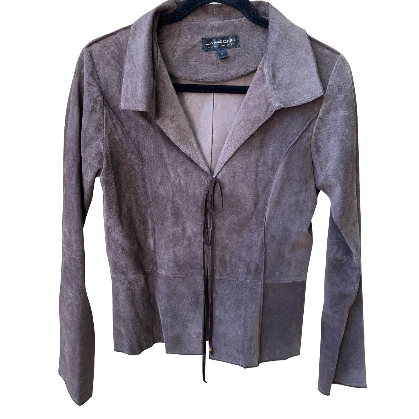 Jane Doe Y2K Leather Suede Boho Western Indie Sleaze Tie Front Jacket Mocha S