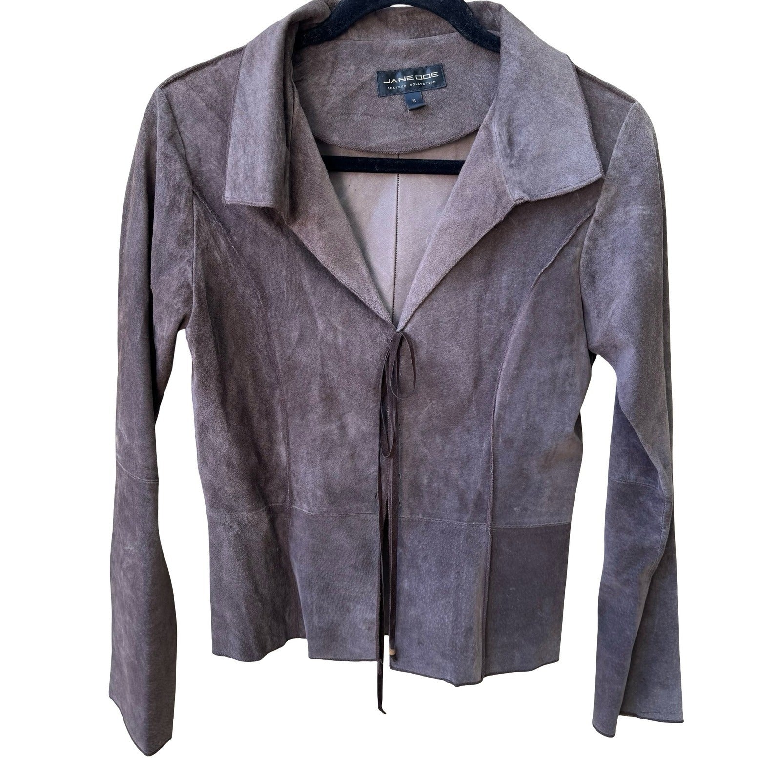 Jane Doe Y2K Leather Suede Boho Western Indie Sleaze Tie Front Jacket Mocha S