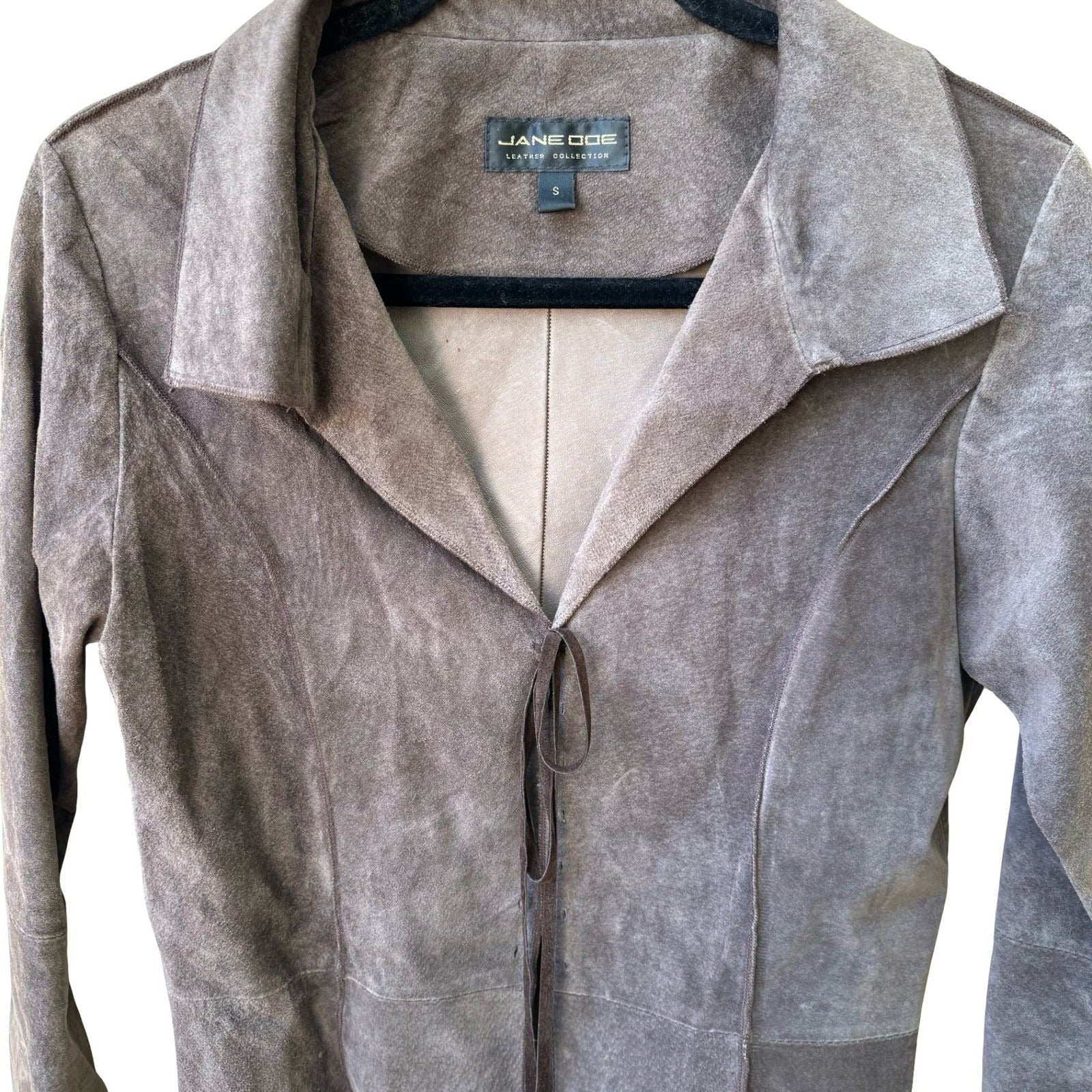 Jane Doe Y2K Leather Suede Boho Western Indie Sleaze Tie Front Jacket Mocha S