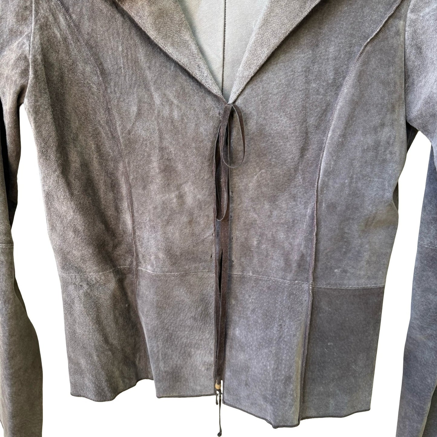 Jane Doe Y2K Leather Suede Boho Western Indie Sleaze Tie Front Jacket Mocha S