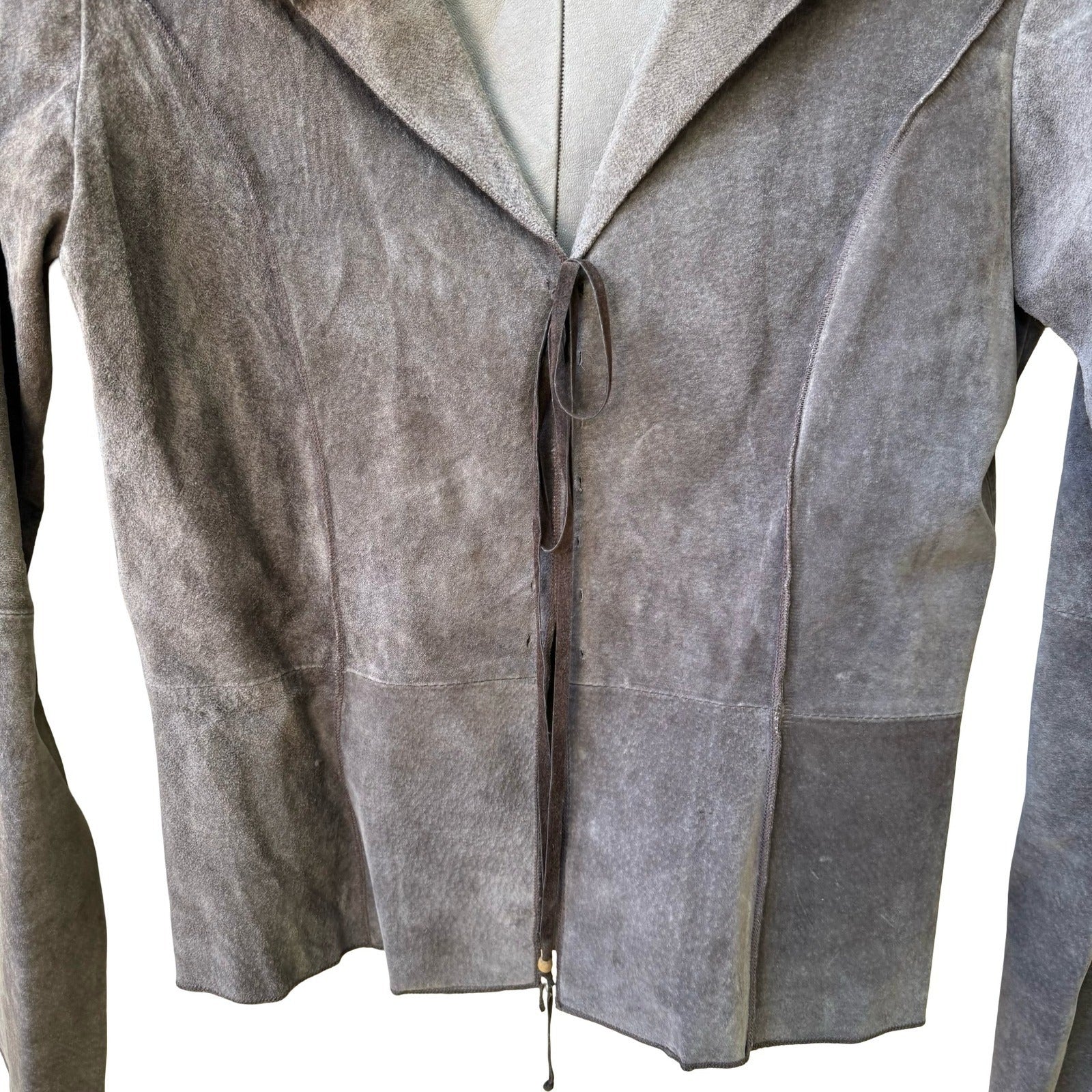 Jane Doe Y2K Leather Suede Boho Western Indie Sleaze Tie Front Jacket Mocha S