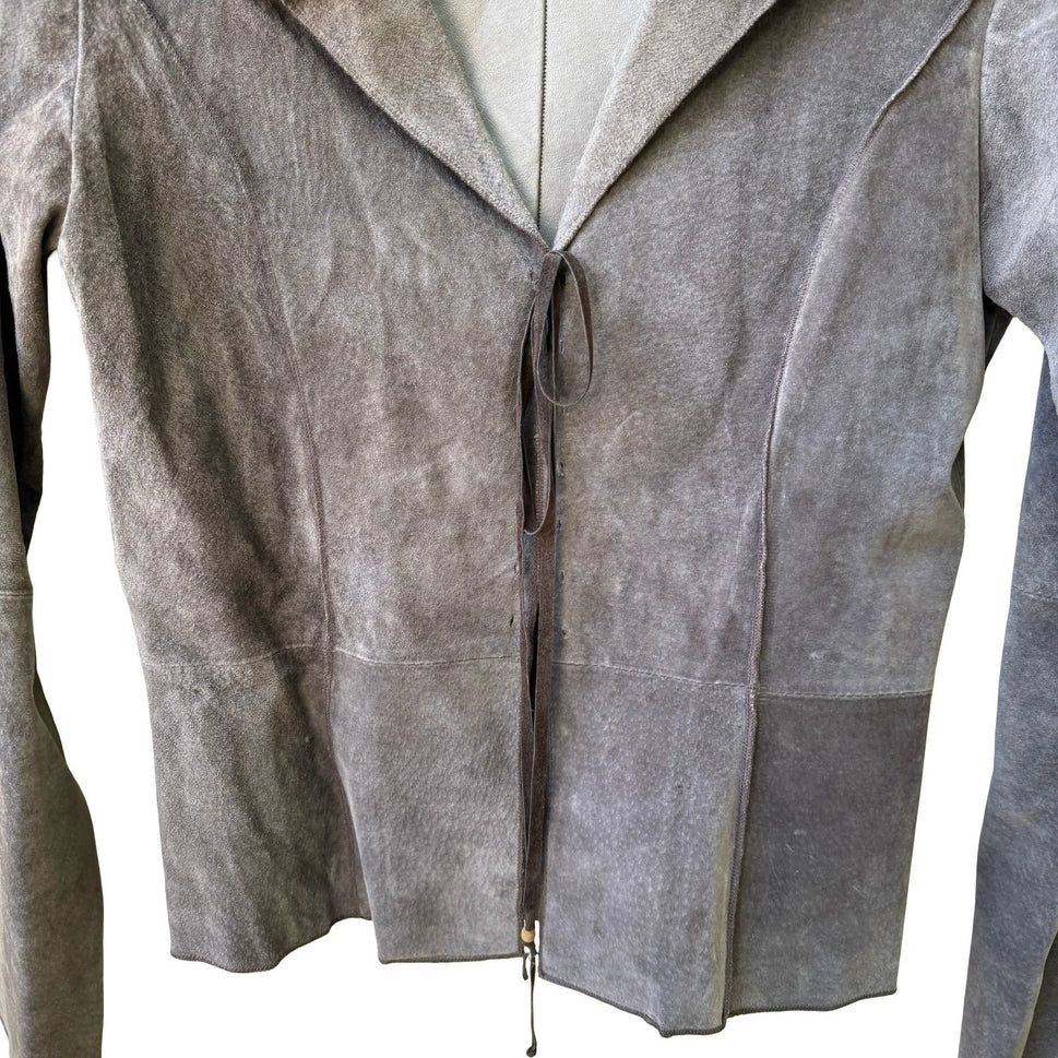 Jane Doe Y2K Leather Suede Boho Western Indie Sleaze Tie Front Jacket Mocha S