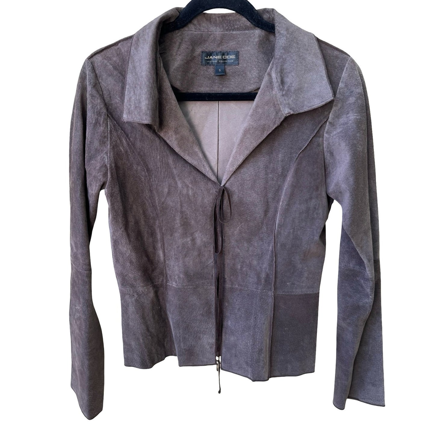 Jane Doe Y2K Leather Suede Boho Western Indie Sleaze Tie Front Jacket Mocha S
