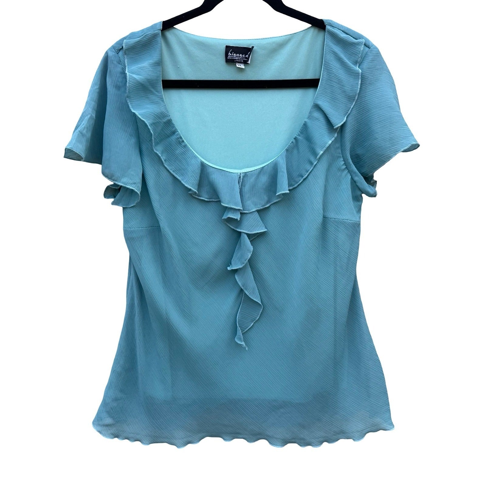 BIYAYCDA Y2K Fairy Ruffle Plissé Flutter Sleeve Blouse XL Romantic Whimsigoth