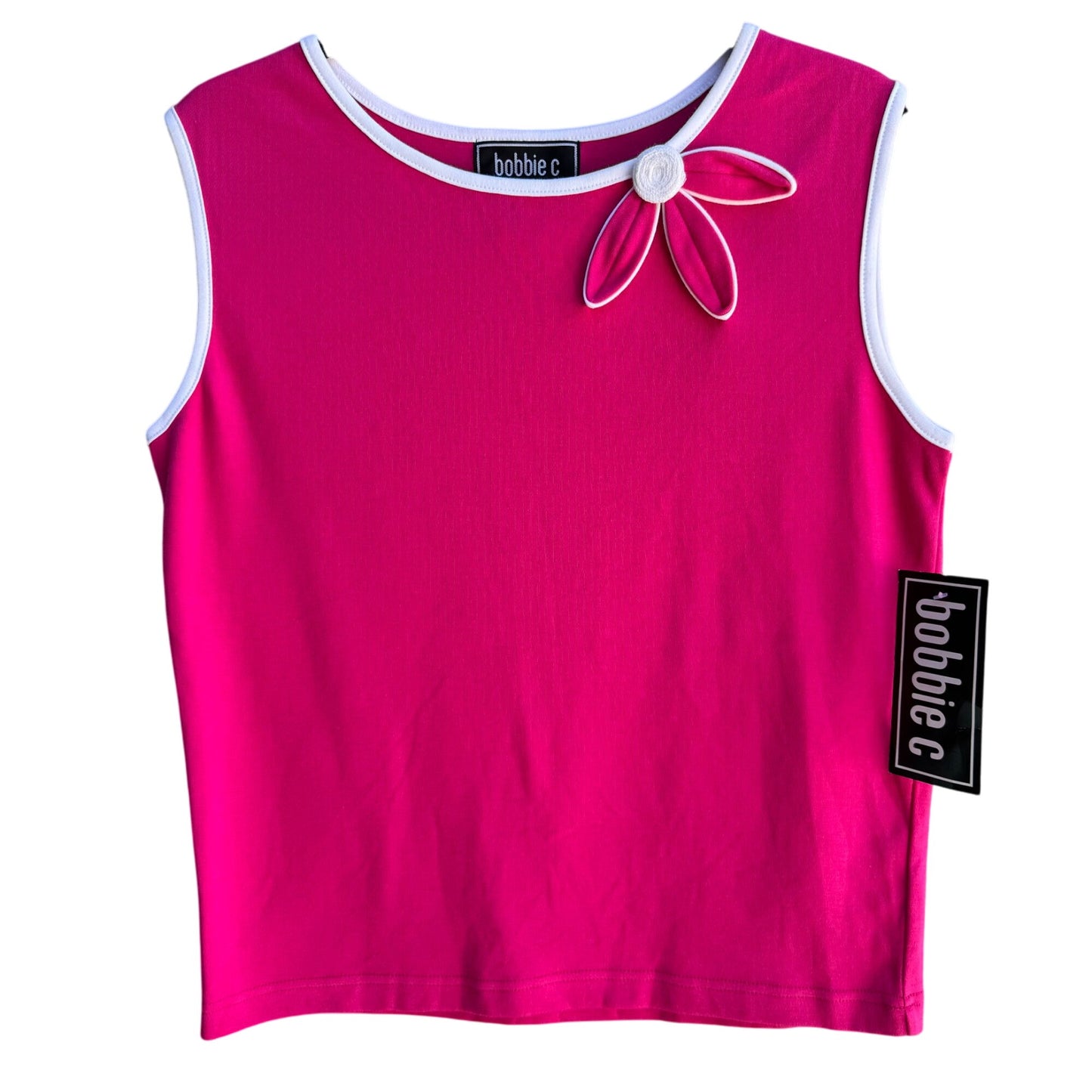Bobbie C Womens Pink Sleeveless White Trim Flower Detail Top New With Tags M