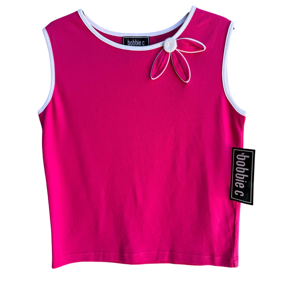 Bobbie C Womens Pink Sleeveless White Trim Flower Detail Top New With Tags M