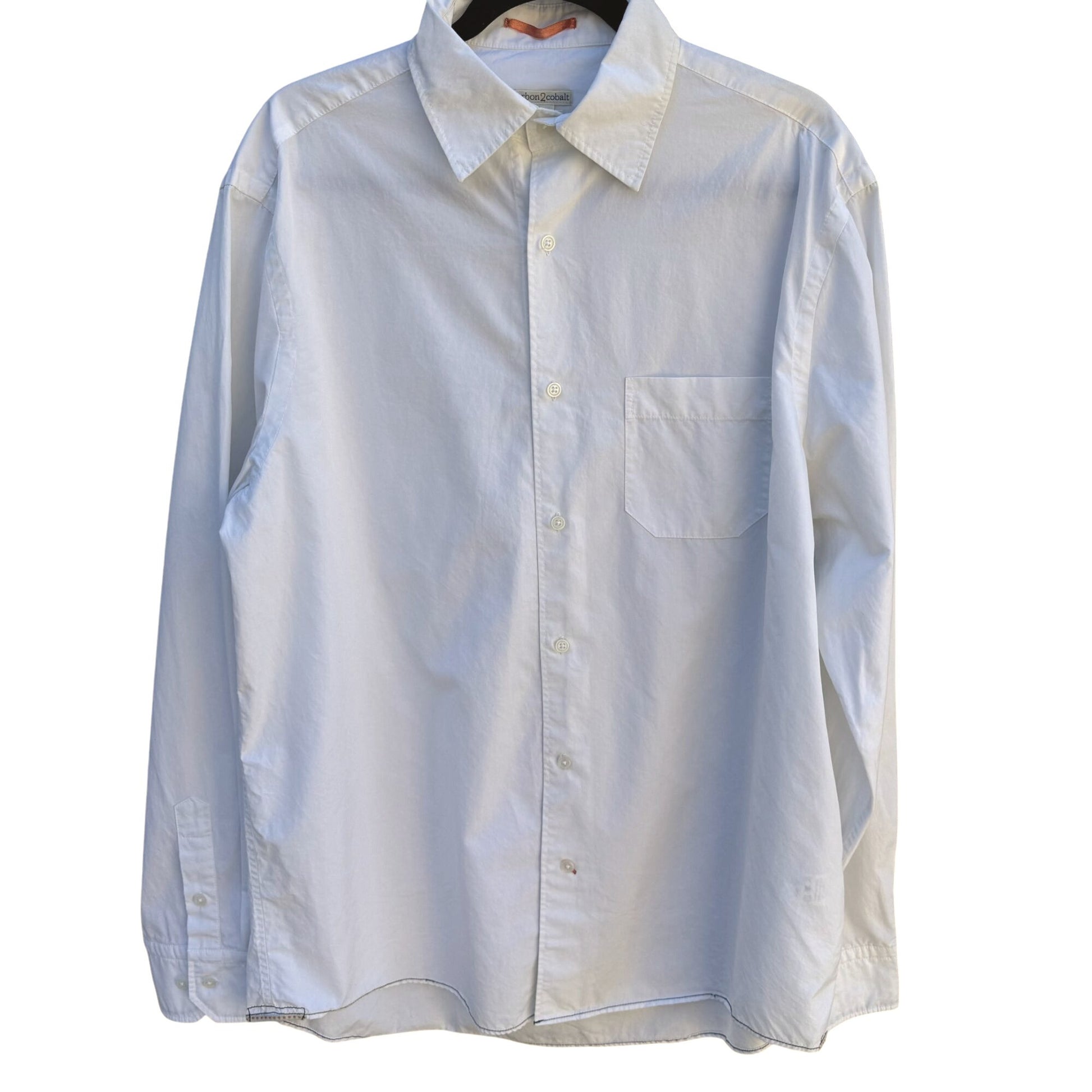 Carbon2Cobalt Mens White Long Sleeve Button-Up All Cotton Classic Dress Shirt L