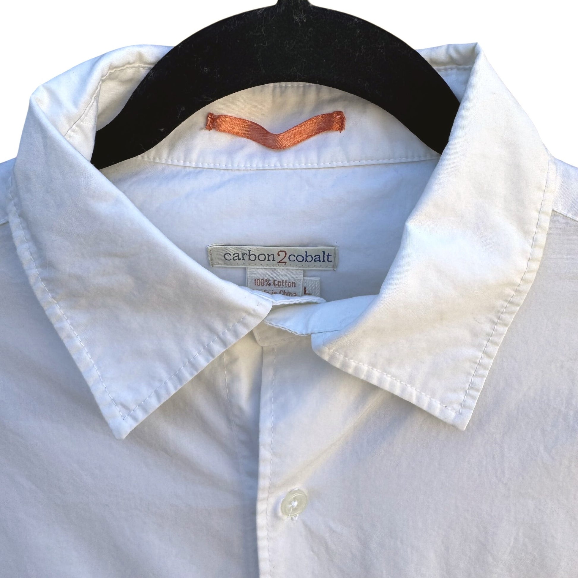Carbon2Cobalt Mens White Long Sleeve Button-Up All Cotton Classic Dress Shirt L