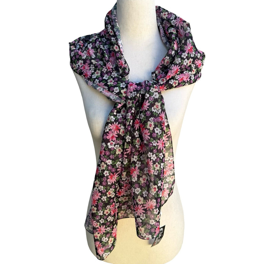 Villa Flora Italy Ditsy Floral Cottagecore Scarf Sheer Chiffon Rectangular NWT