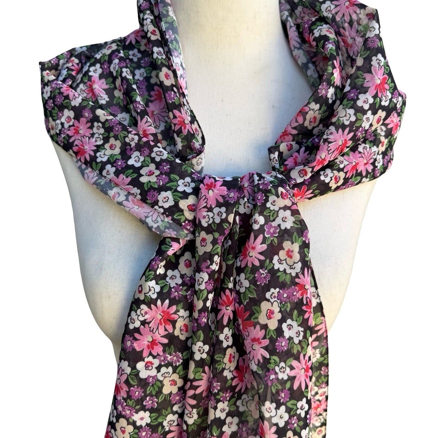 Villa Flora Italy Ditsy Floral Cottagecore Scarf Sheer Chiffon Rectangular NWT