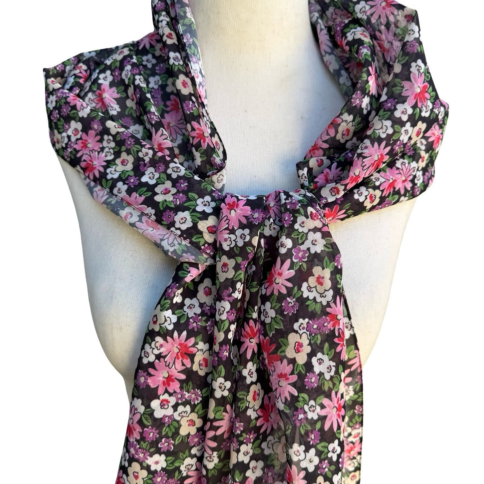 Villa Flora Italy Ditsy Floral Cottagecore Scarf Sheer Chiffon Rectangular NWT
