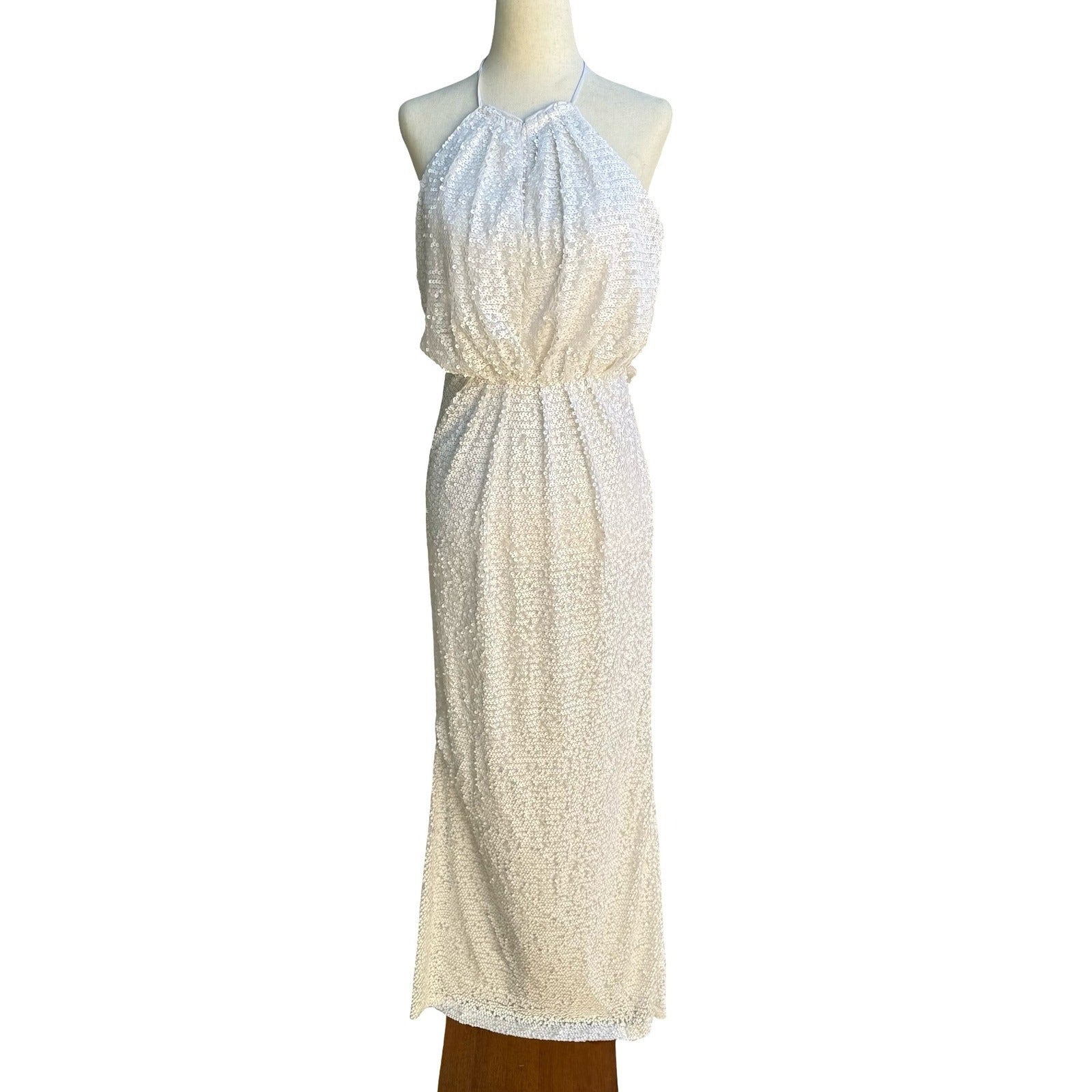 Trina Turk Glam Sequin Halter Bridal Wedding Formal Gala Maxi Dress Gown Party S